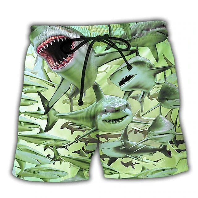 New Men\'s Board Short Swim Shorts Swim Trunks Drawstring Shark Graphic Prints Quick Drying Casual Holiday Hawaiian Shorts