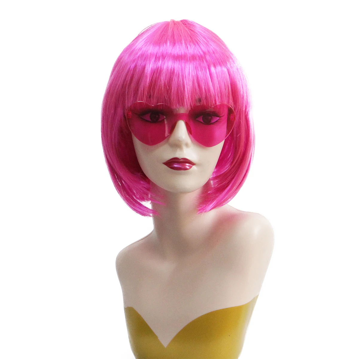 Hot Pink Kurze Bob-Perücke aus Synthetik mit Pony Retro Y2K Damen Junggesellinnenabschied Halloween Club Karneval Cosplay Party – Detail 4