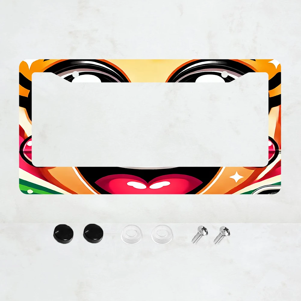 

cute big eyed license plate holder, cartoon license plate holder, front and rear license plate covers, colored license plate