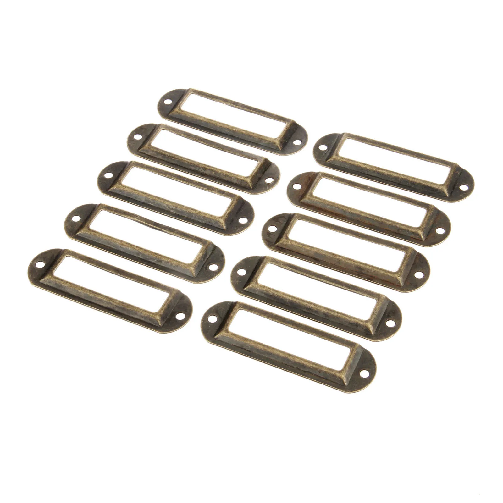 10Pcs Antique Brass Metal Label Pull Frame Handle File Name Card Holder for Furniture Cabinet Drawer Box with Screws 70*21mm