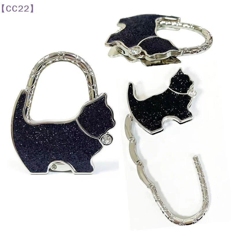 Glitter Cute Cat Shaped Foldable Purse Hook With Rhinestone Portable Metal Bag Holder For Office Restaurant Table Bag Hanger{C} view 5