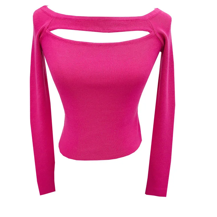 6119 Encounter Ambiguous Atmosphere Herbst Off-Shoulder Hollow Out Sexy Pure Desire Slim Fit Short Base Shirt