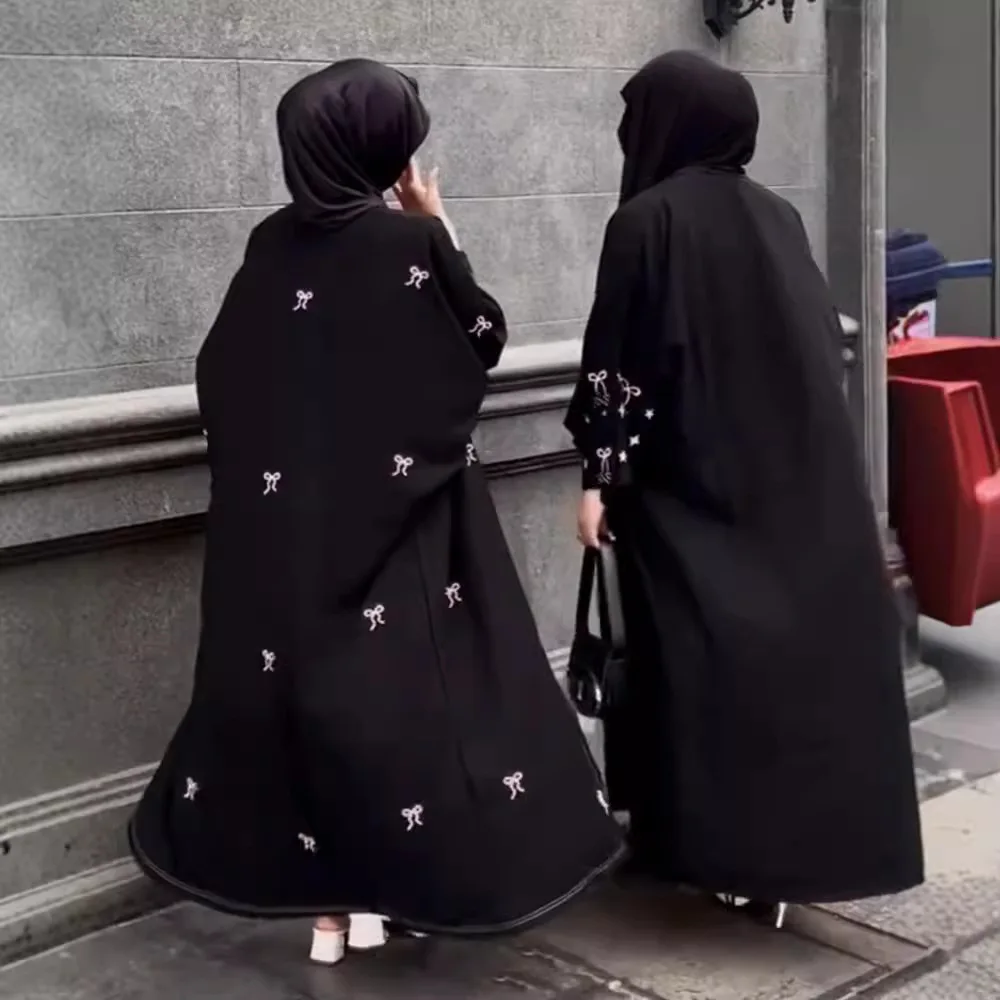 

Ид мусульманский Дубай женский абайя кардиган с бантом и вышивкой халат марокко кафтан Рамадан макси платья Vestidos Jalabiya 2026