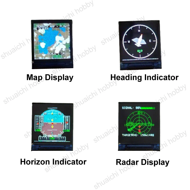 1PC 0.85-inch RC Plane Cockpit Instrument Panel High-Simulation Heading/Gyro Horizon Indicator/Radar/Map Display 1S Power Supply