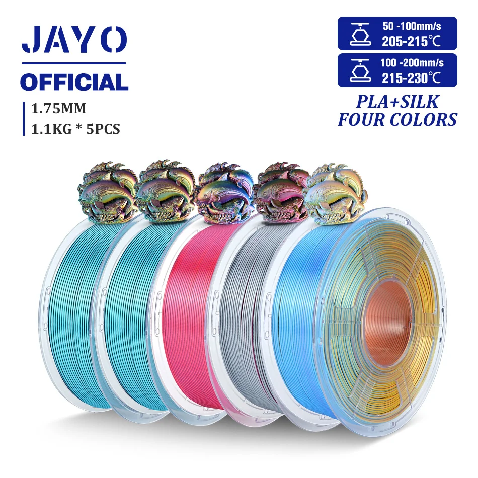 JAYO Zijde PLA + 3D Printer Filament 1.75mm Viervoudige Kleur 5 Rolls Zijde PLA 3D Printer Filament Glanzende Sillk Effect Filament - afbeelding 2