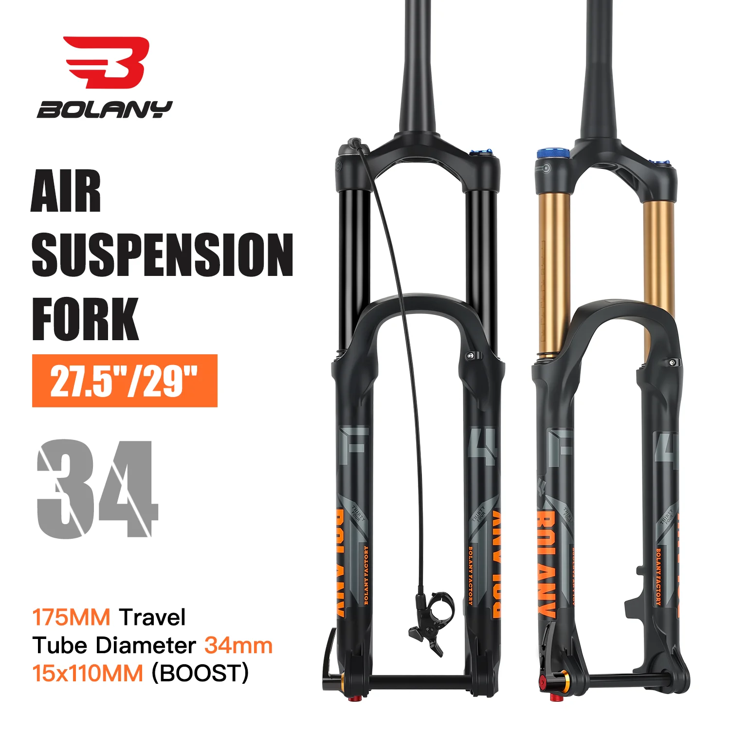 BOLANY-horquilla de suspensión para bicicleta de montaña, accesorio para bici de viaje de 175mm, XC, DH, AM, cuesta abajo, eje pasante, elevador, ajuste de rebote