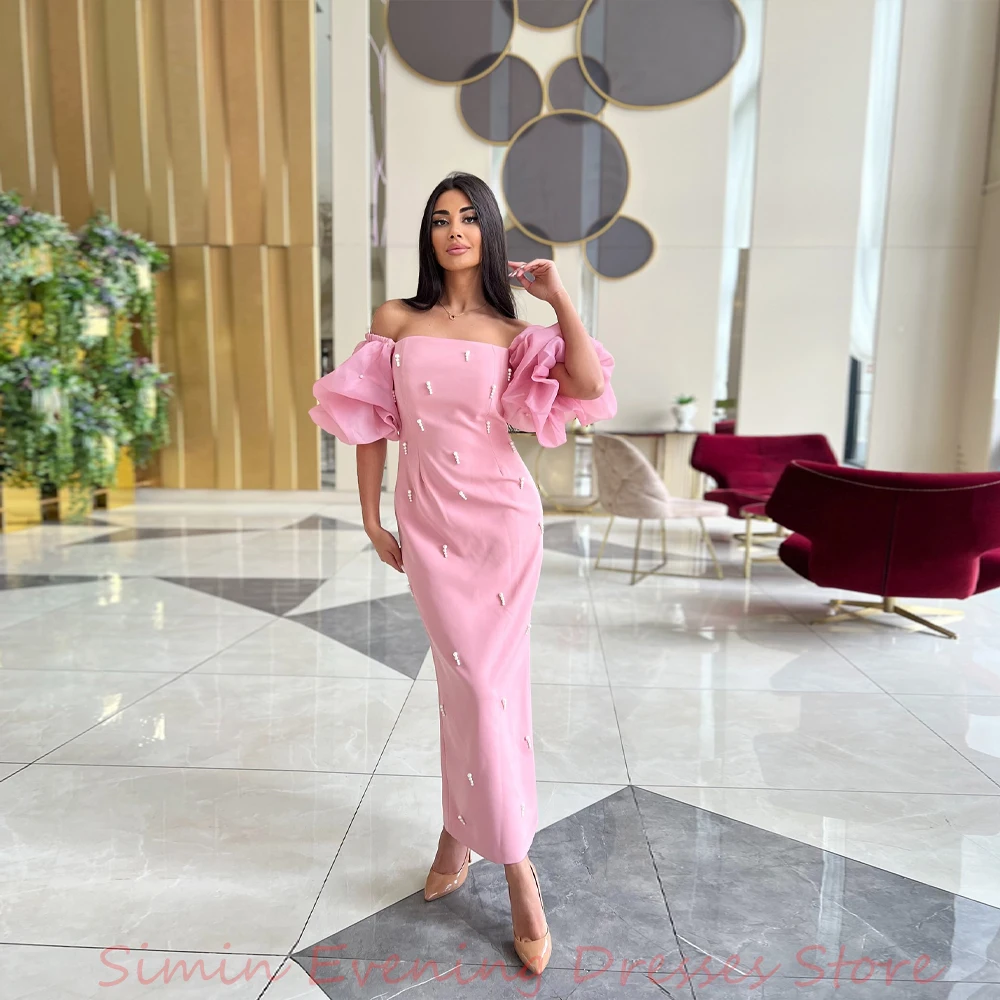 SiMin Strapless Pearls Crepe Mermaid Modern Short-Sleeves Ankle-Length فستانسهرة Saudi Arab Evening Party dresses for women 2024