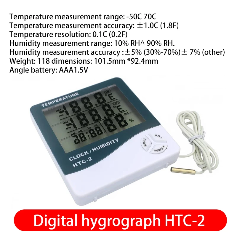 HTC-1 HTC-2 LCD Electronic Digital Temperature Humidity Meter Home Thermometer Hygrometer Indoor Outdoor Weather Station Clock