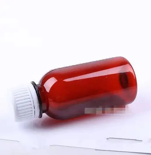100ml  brown Plastic liquid Empty Bottle scale of medicine container gasket Syrup Essential oil jars 50 pcs