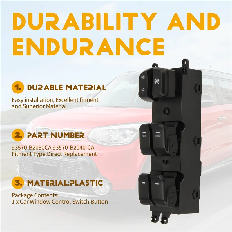 AS95-Frente Esquerda Interruptor de Controle de Janela Elétrica Botão Regulador Substituição Automática 93570B2030CA 93570B2040CA Para KIA SOUL 2014-2019 N