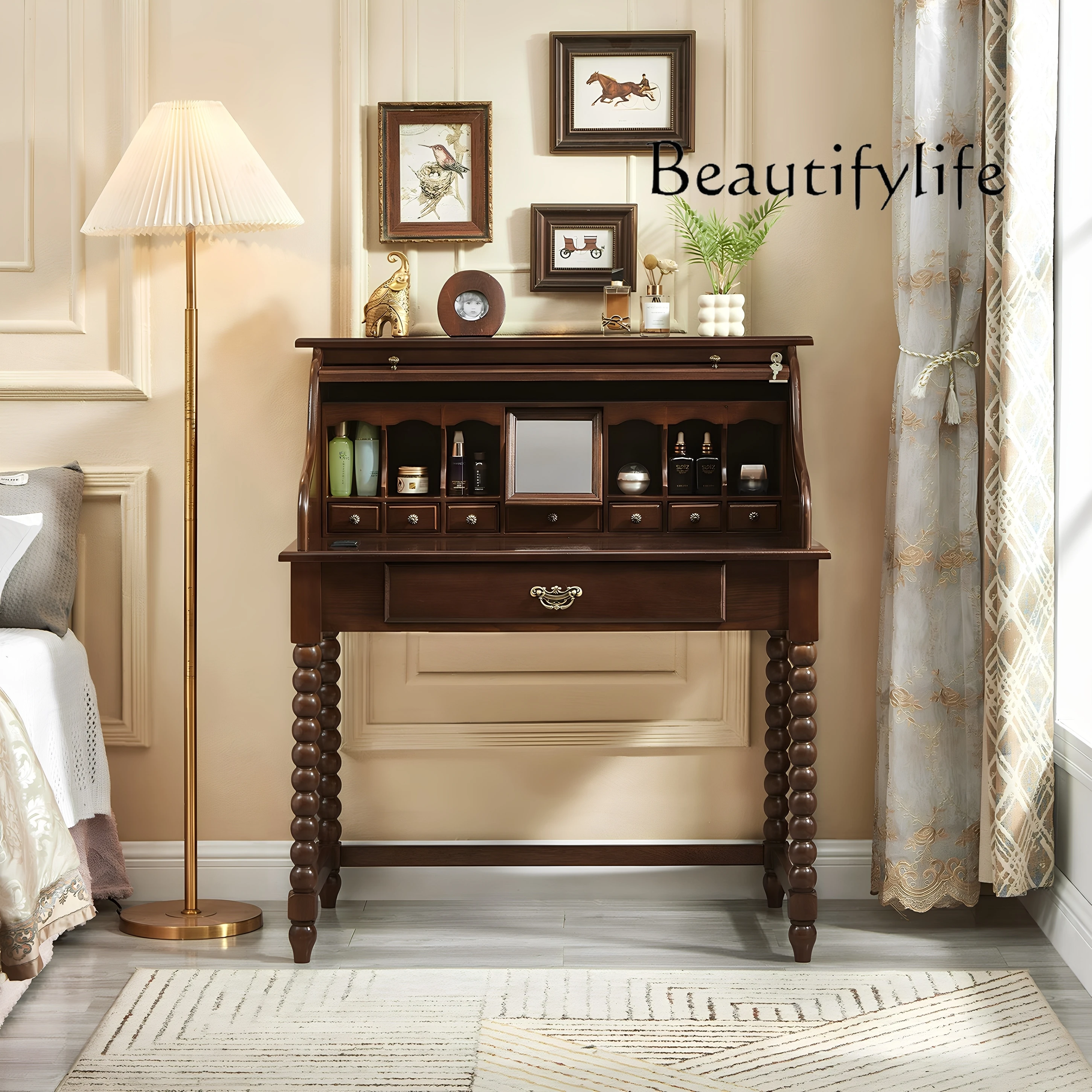 French retro solid wood dresser, storage cabinet, integrated small apartment organ, roller shutter dresser, high-end designer mo