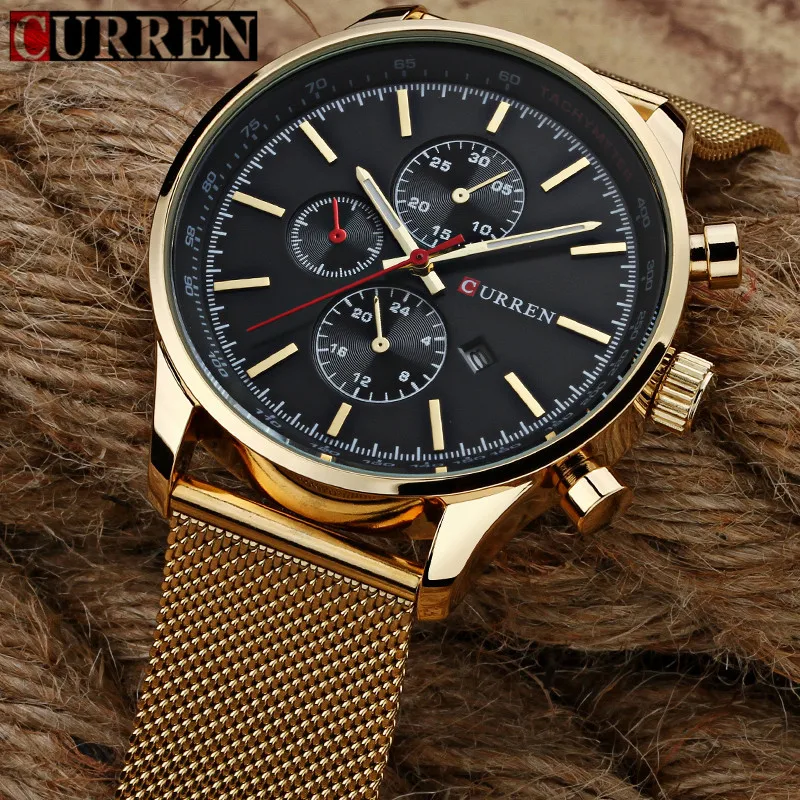 CURREN Watches for Men Fashion Luxury Casual Top Brand Waterproof 30M Calendar Quartz Watches Mesh Strap Mens Watch Reloj Hombre