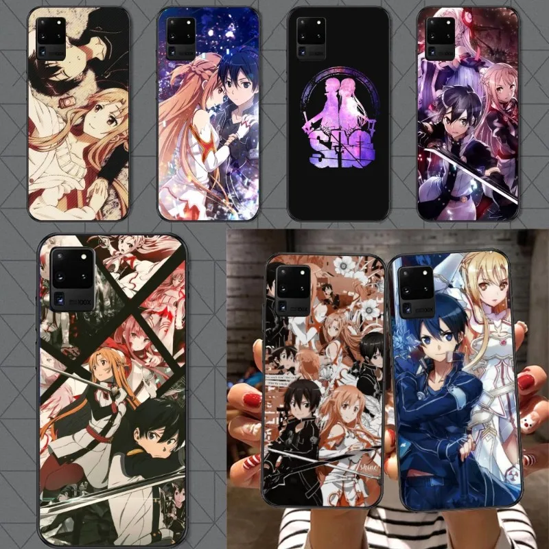 SAO Kirito Asuna Smart Phone Case for Samsung A91 A81 A73 A72 A71 A30S A20 A12 A13 A52 A53 4G 5G Black Soft Phone Cover Funda