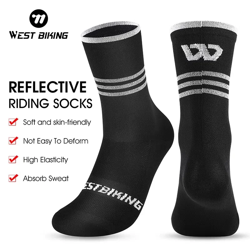 

WEST BIKING Cycling Aero Socks Non-Slip Reflective Striped Long Socks MTB Racing Bike Compression Socks Football Sports Socks