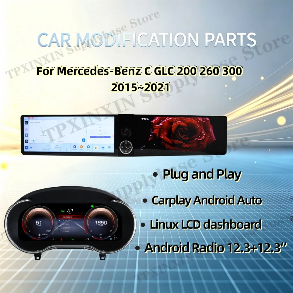 For Mercedes-Benz C GLC 200 260 300 2015~2021 Car Stereo LCD Auto Gauge Display Dashboard DenaliDigital Instrument Cluster