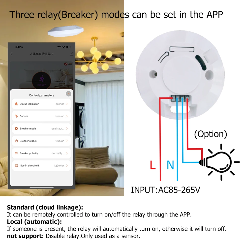 ZigBee/Wifi 5.8/24G MmWave Radar Human Presence Motion Sensor Switch Light Luminosity Detection 110/220V Tuya Smart Life Home