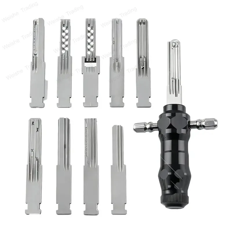

Tubular Lock Pick Set 9-In-1 Unlocking Tool With Interchangeable Stainless Steel Keys For Locksmiths & DIY Use