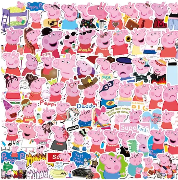 50 Pieces/set of Peppa Pig Stickers Cute Pig Girl Cartoon Mobile Phone Water Cup Notebook Suitcase Waterproof Decorative Sticker