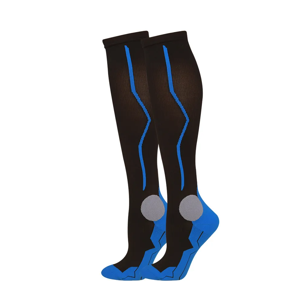 

1 пара спортивных компрессионных носков синего цвета L/XL, дышащие носки для бега, защита ног для марафона, снятие давления, поддержка при варикозном расширении вен