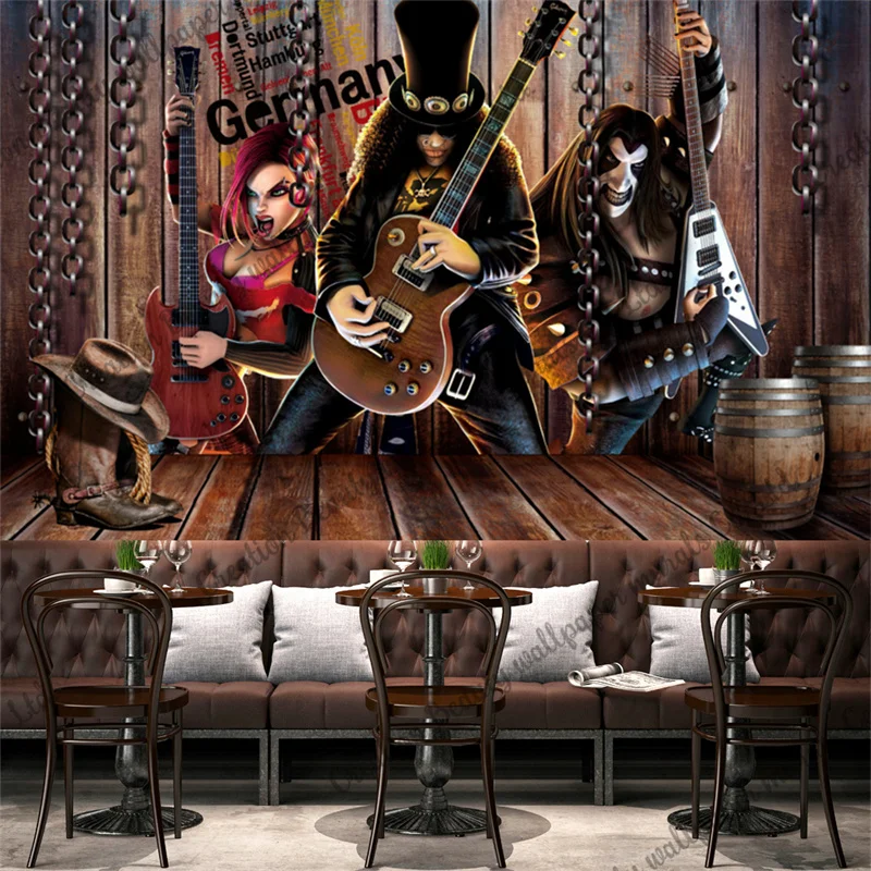 Vintage Nostalgic Rock Figure Barrel Wallpaper Industrial Decor Mural Restaurant Bar KTV Club Background Wall Papel De Parede