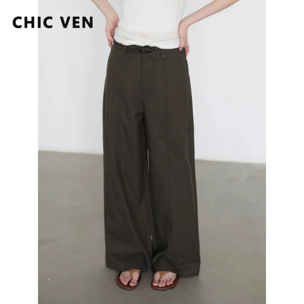 CHIC VEN New Fashion Women Pants Loose Solid High Waisted Wide Leg Casual Female Trousers Thin Pant Spring Summer 2026