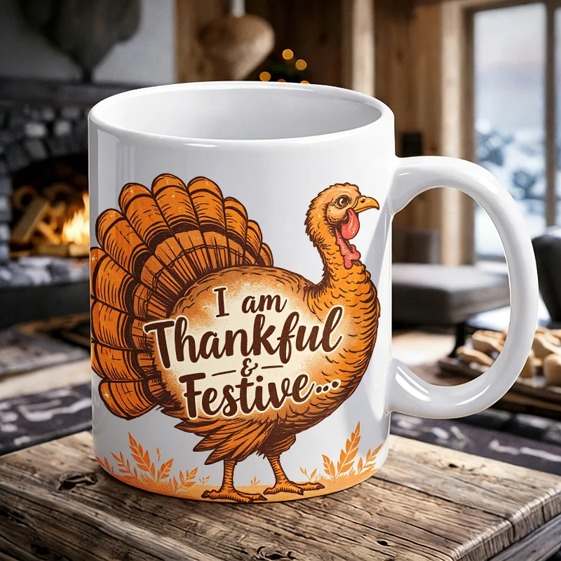 1 PCS Thanksgiving Turkey Ceramic Mug with Handle, Creative Coffee Mug, Milk Cup, Office Tea Cup, Drinking Cup, Fade-Resistant,