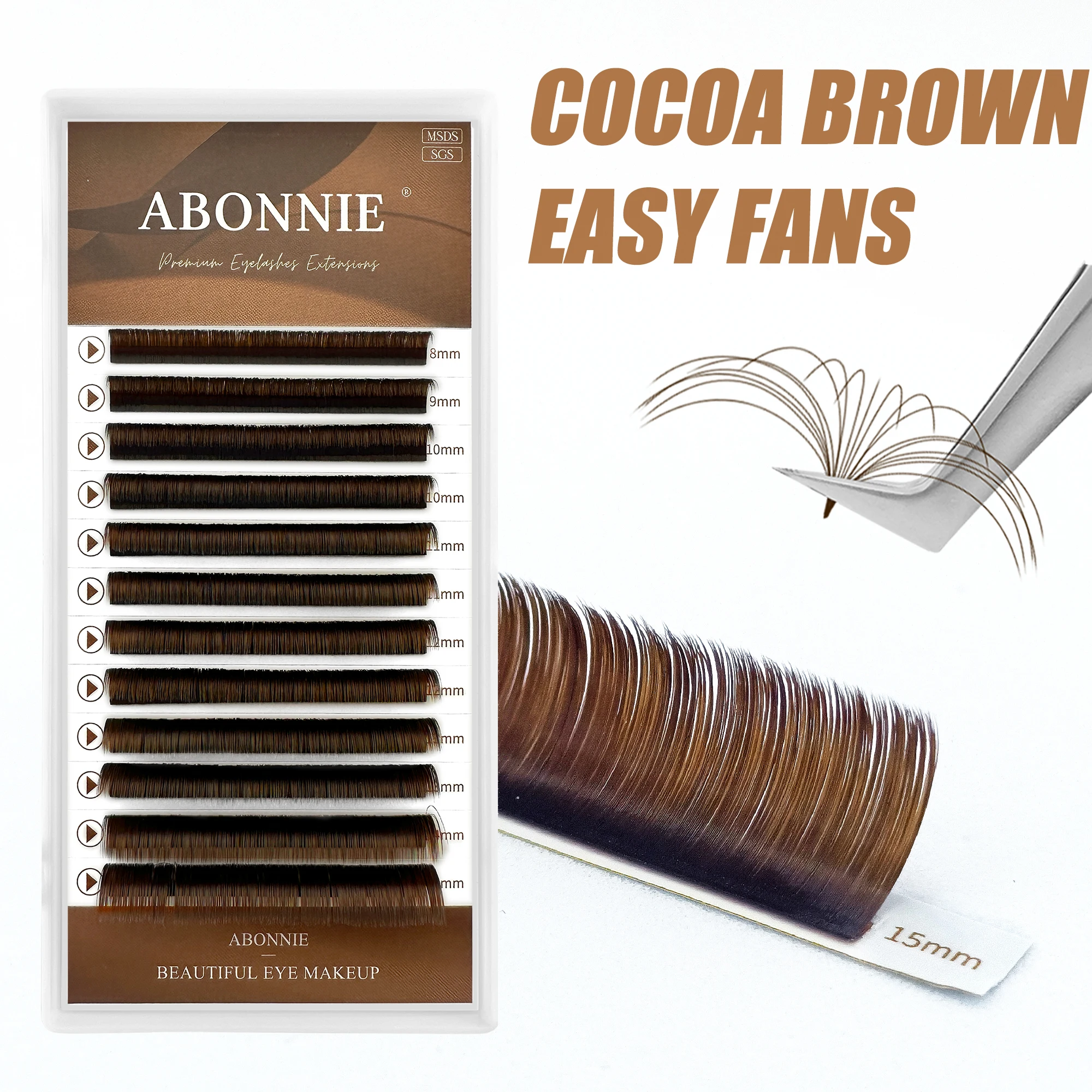 Abonnie Cocoa Brown Easy Fan Lashes C CC D Curl Volume Extensions Brown Mega Blooming Fans Eyelash Extension Cilios