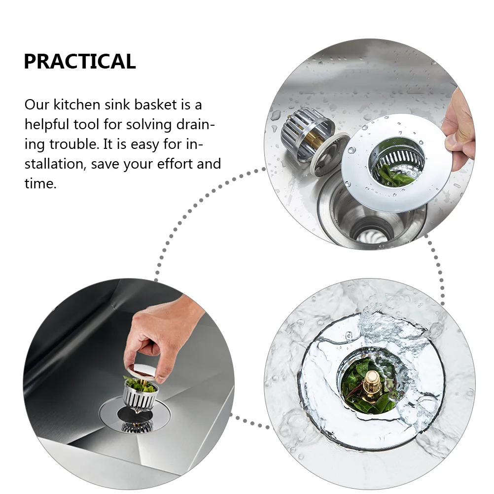 

Stainless Steel Sink Filter Kitchen Drain Basket Silver Strainer for Food 304 Durable Sturdy Practical Long Use