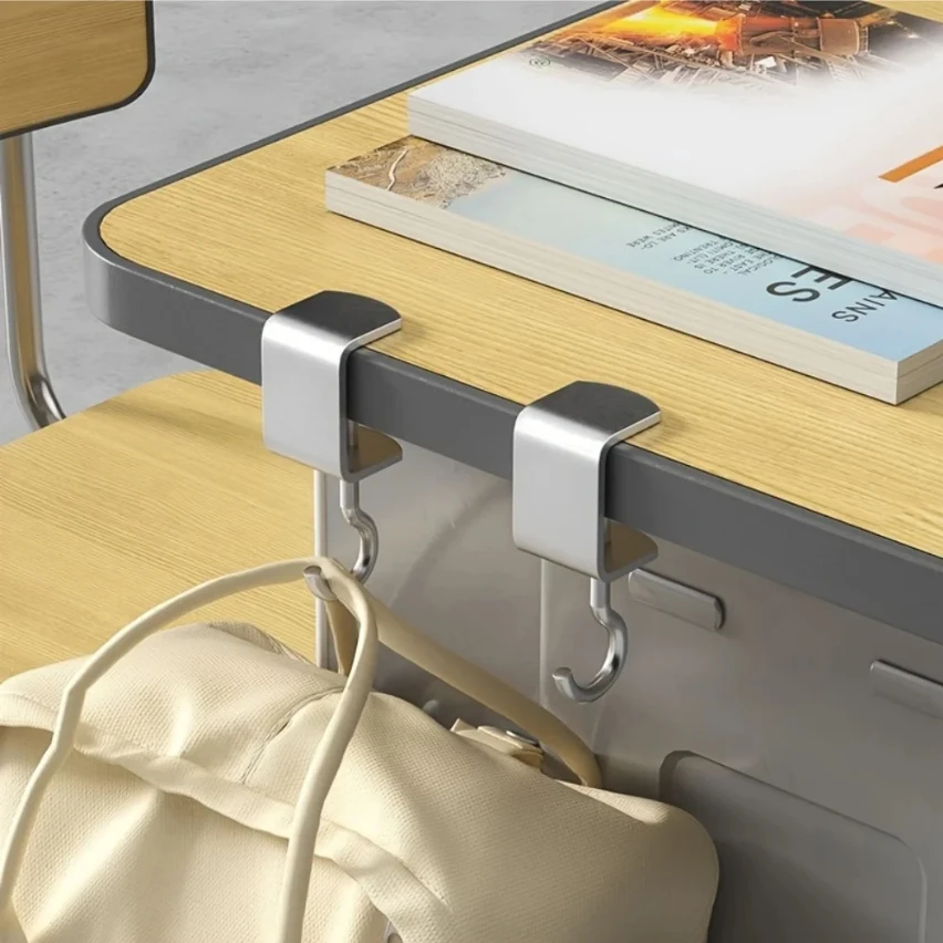 2pcs 360° Rotatable Steel Table Hooks - Detachable, Non-Destructive Installation for Office Desks, School Dormitories