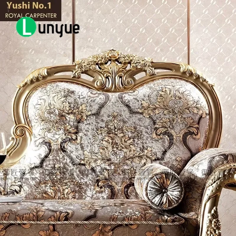 European Princess Style Solid Wood Carved Floral Recliner Sofa Set Elegant Living Room Furniture for Large Main Hall Luxury