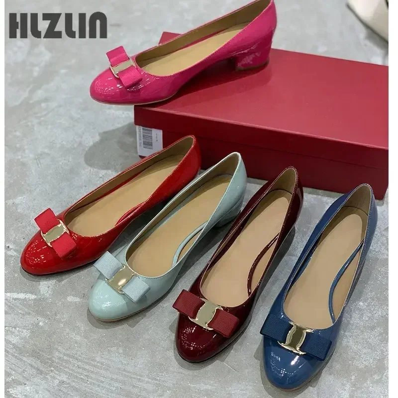 2024 classic brand high quality handmade women\'s shoes bow high heel leather shoes hot sale flat shoes Size34-44