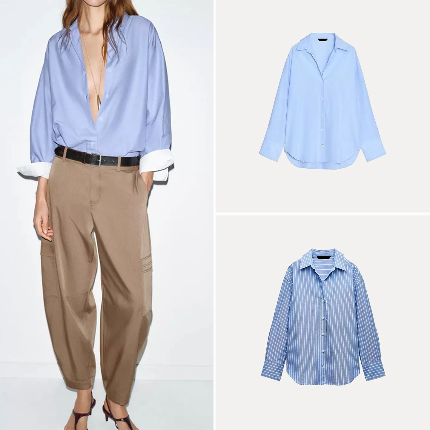 

Весна 2026: Женская базовая рубашка с длинным рукавом, три цвета, на пуговицах, с воротником, свободный крой, из ткани Оксфорд, устойчивая к деформации