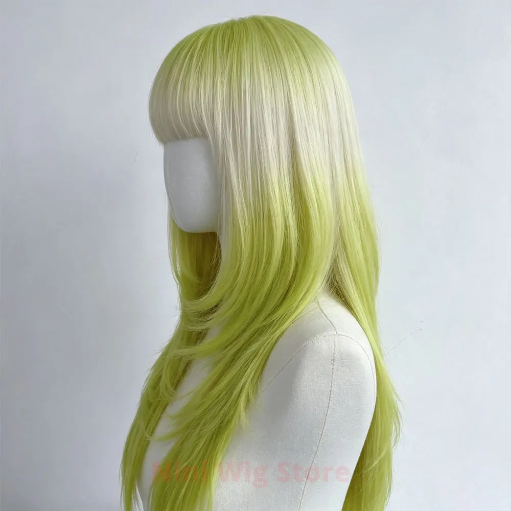 Synthetic Wig with Bangs for Women Green Long Cosplay Synthetic Hair Lolita Heat Resistant Natural Headband Hair Party Daily Use