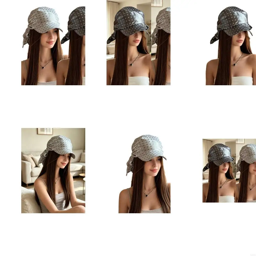 Smooth Glossy Dot Print Baseball Cap with Tie-Closure Design, Soft Foldable Body, and Daily Styling Use for City Outings Y08E