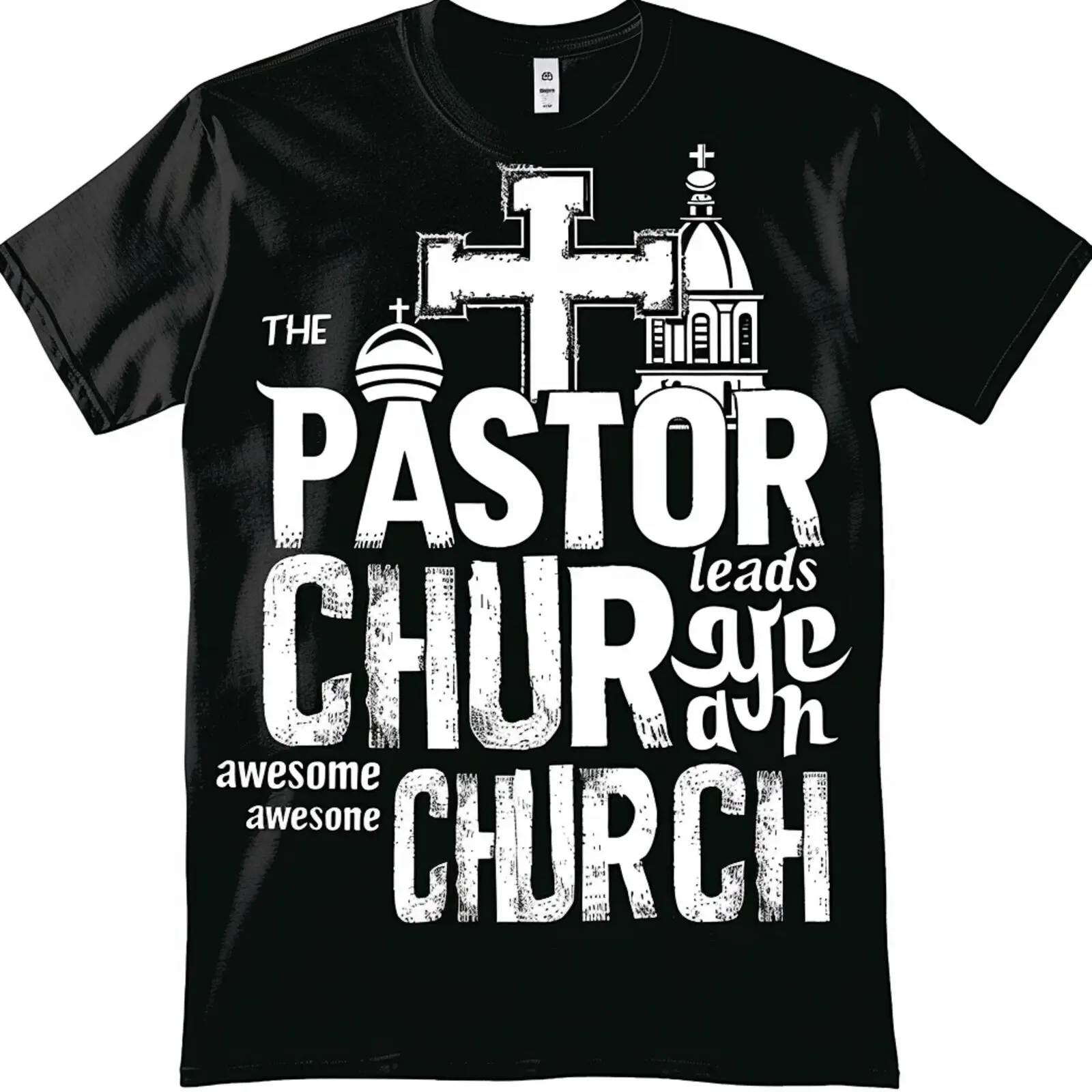 Vintage Christian Graphic TShirt Pastor Leads Church Cross & Church Design