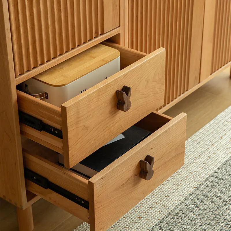 Nordic all-solid wood cherry wood wardrobe, modern minimalist with multi-function pumping