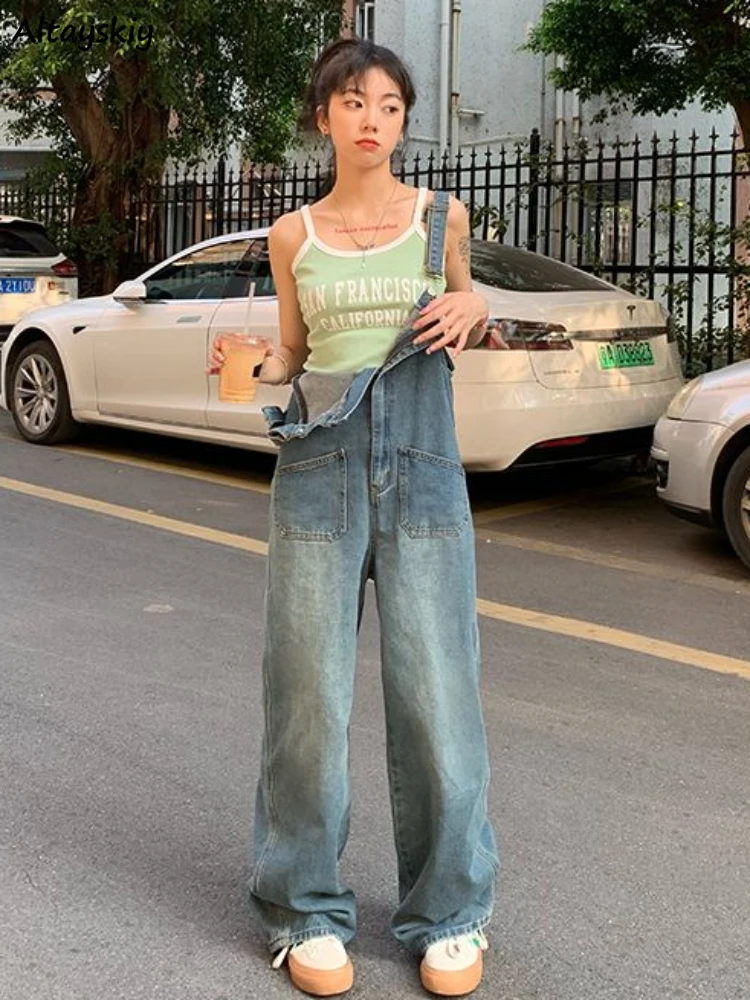 

Baggy Denim Jumpsuits Women Full Length Leisure Ulzzang Hip Hop Streetwear Personality Vintage Overalls Young Simple College Ins