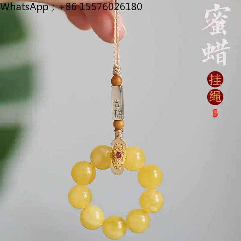 Natural Beeswax Mobile Phone Chain Pendant Ring Hand Twist Beads Anti-loss and Anti-drop Mobile Phone Pendant Short Pendant Muse