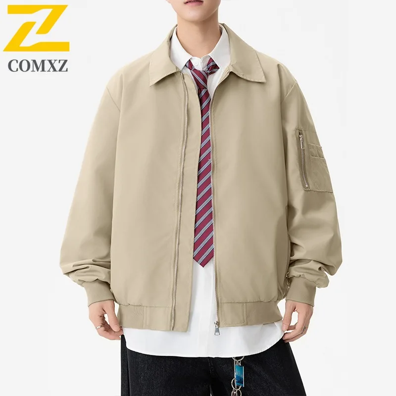 

COMXZ Роскошная мужская брендовая куртка с воротником-стойкой, корейская мода, ветрозащитные мотоциклетные куртки, износостойкое осеннее пальто для кемпинга