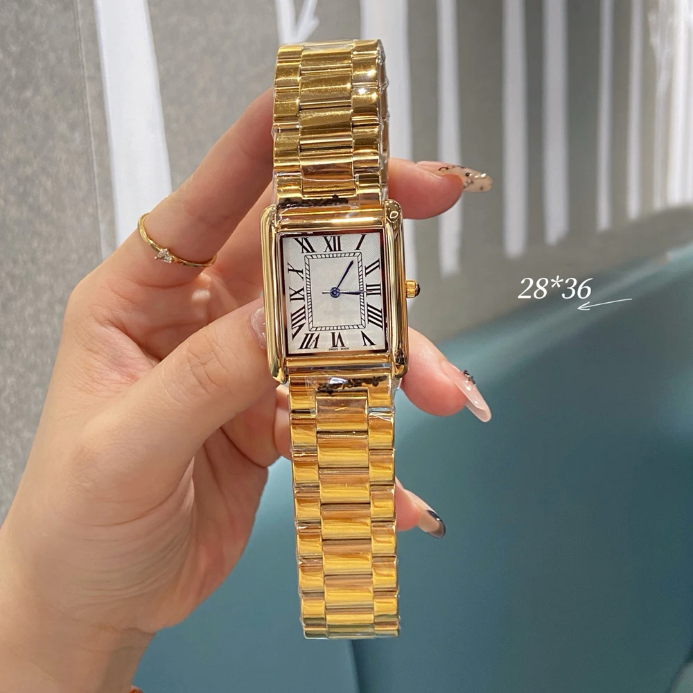 ファッションブランド腕時計女性ガールレディース 28 ミリメートル長方形かわいいスタイル鋼金属バンドクォーツ高級時計 CA187