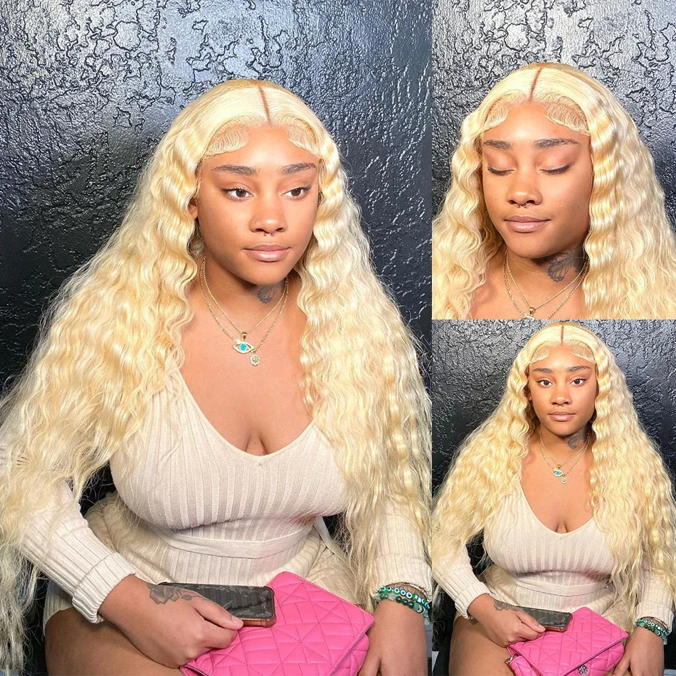 613 Blonde Lace Front Wig 13X6 Hd Lace Frontal Wig Curly Lace Front Human Hair Wig 13X4 Deep Wave Frontal Wigs For Women 30 INCH