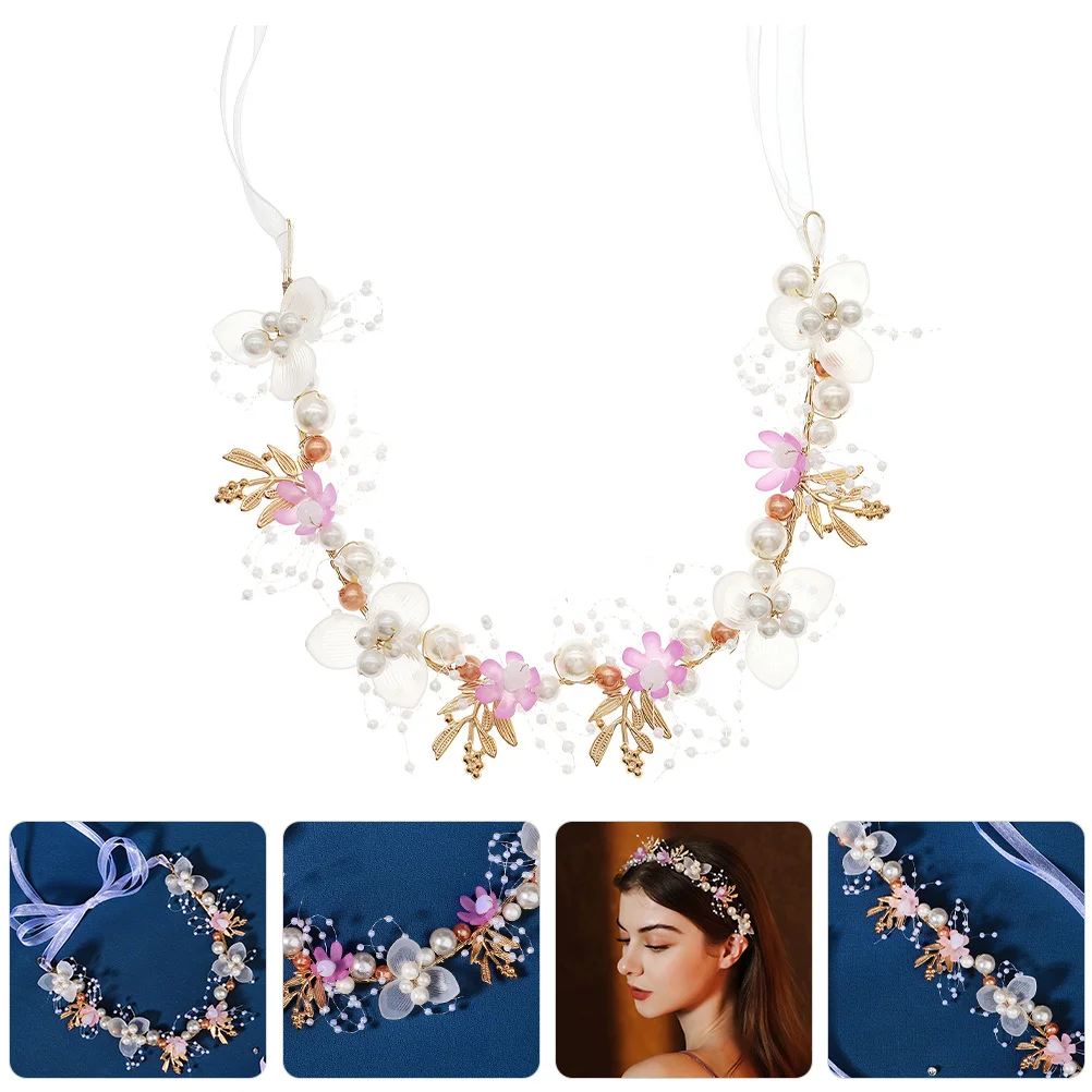 

Flower Pearl Bridal Headband with Ribbon Retro Wedding Hair Accessories for Bride Women Stay Firmly on Head Perfect for Wedding