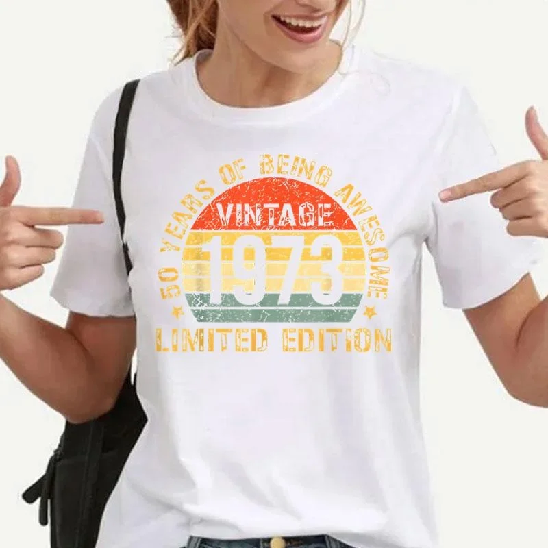 Hot Vintage 1973 Print T-Shirt Summer Casual Loose T Shirt Women Men Birthday Harajuku Shirts