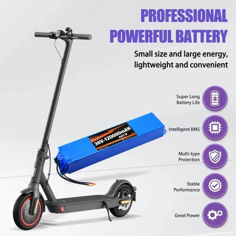 36V 120000mAh 18650 Lithium‑ion Battery Pack 10S3P Design Stable Output Rechargeable Power Battery For Electric Scooter