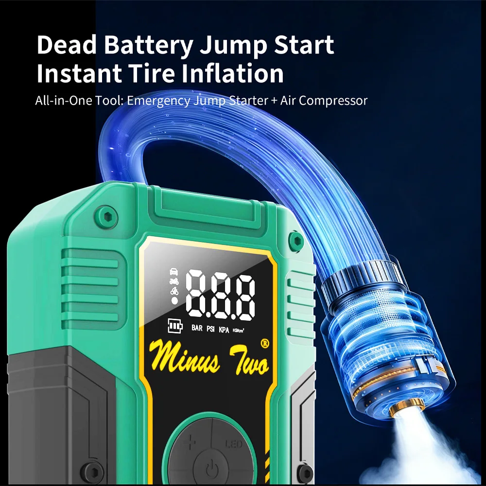 12V Car Jump Starter Power Bank with Air Compressor, Portable Battery Booster, Tire Inflator Pump for SUV Auto Emergency Kit