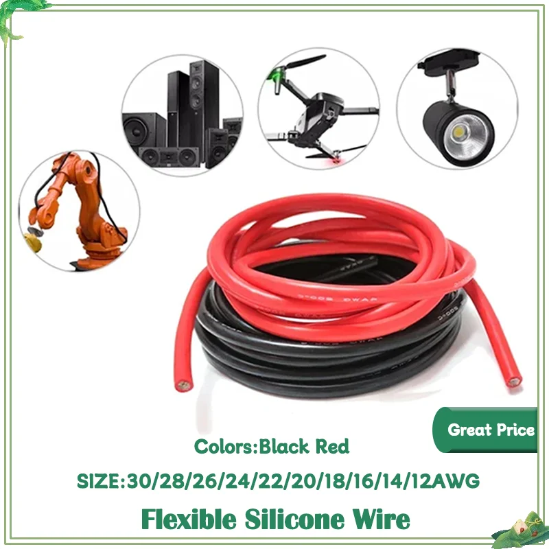 

Super Soft Flexible Silicone 1~20M 30/28/26/24/22/20/18/16AWG Red Black Wire Heat Resistant Car Battery Electrical Power Cable