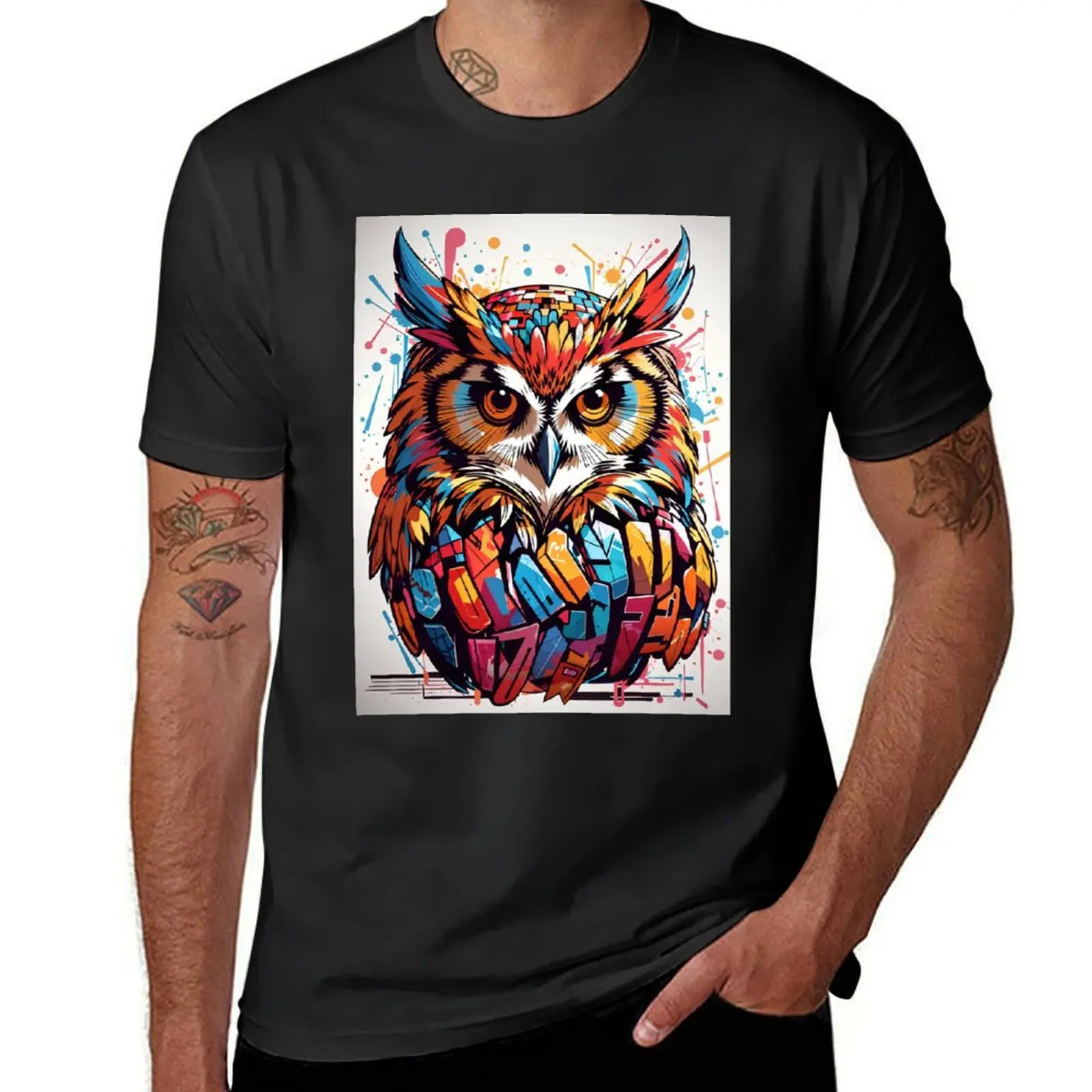 

Owl watercolor full. T-Shirt hippie clothes vintage clothes for men