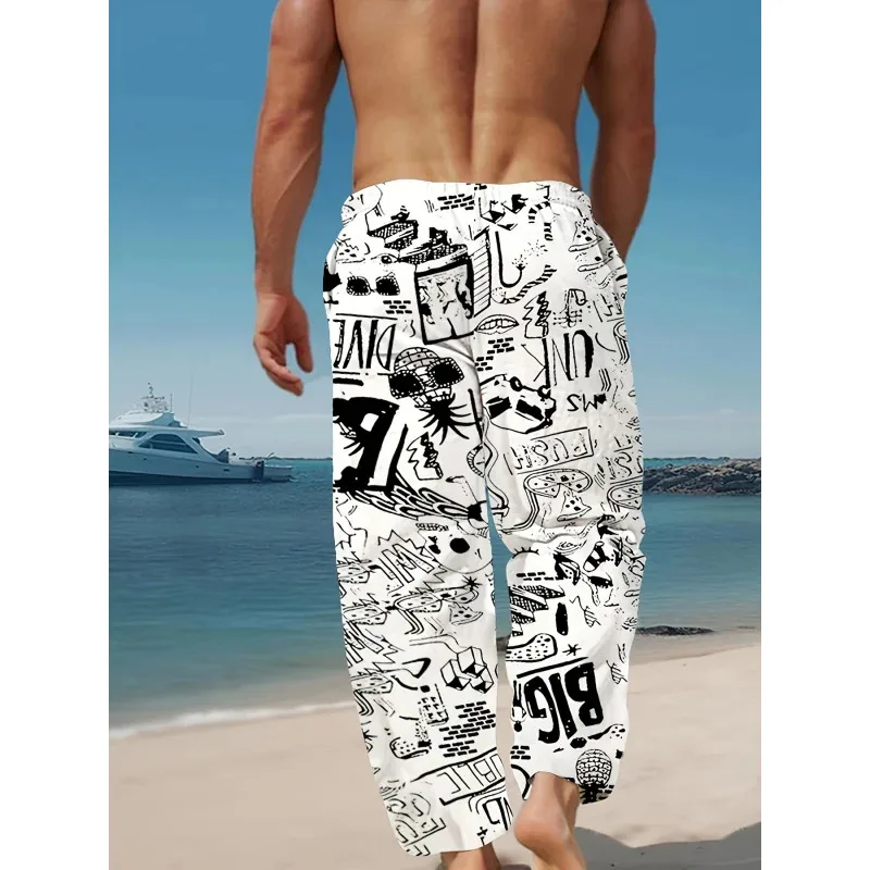 Men'S Summer Fashion Casual Pants 3D Cartoon Print Stretchy Drawstring Waist Breathable Comfort Suitable For Outdoor Activities