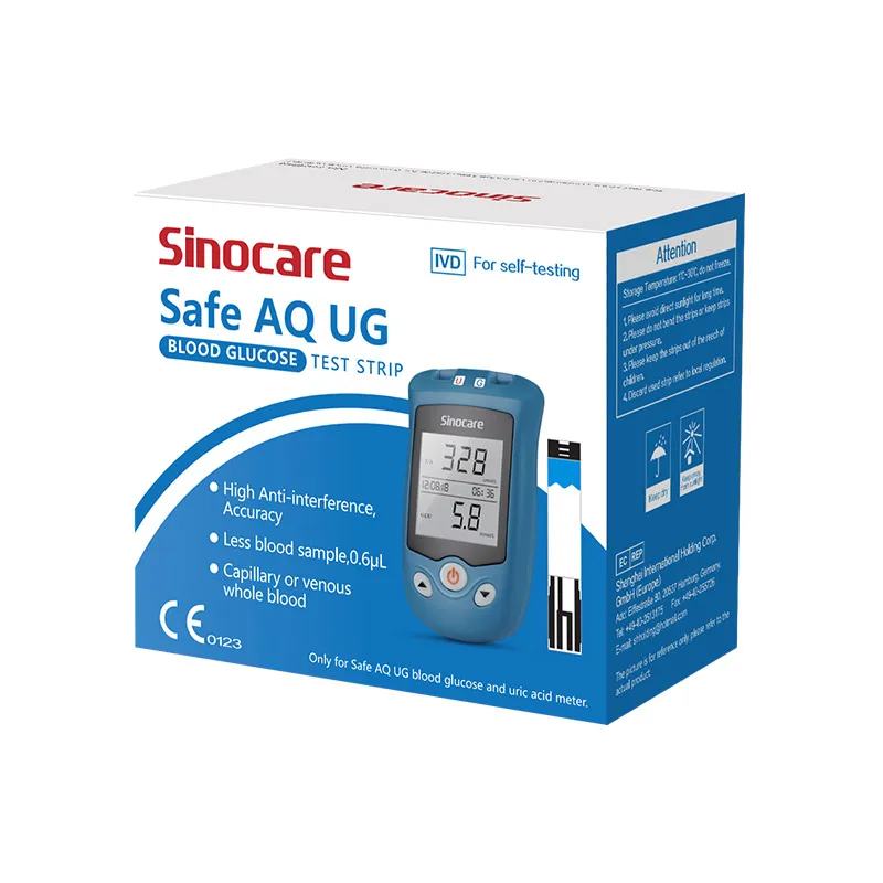 Sinocare Uric Acid Test Strips or Blood Glucose Strips for Safe AQ UG only 100PCS with free lancets for Diabetes