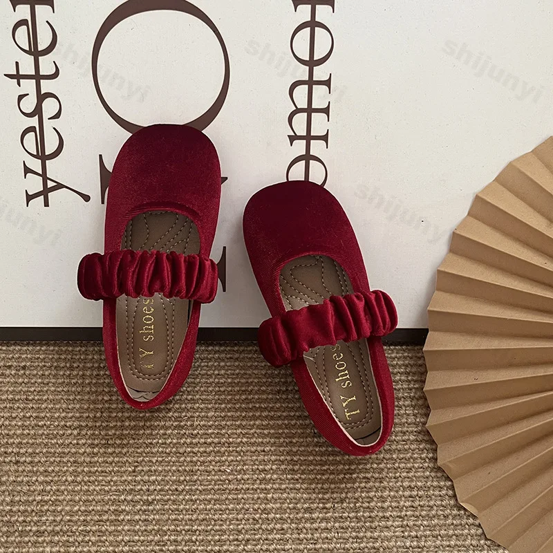 New 2026 Fashion Baby Girls Princess Band Shoes Shallow Velvet Infant Toddler Children Slip on Dance Shoes Soft Sole Flat Shoes